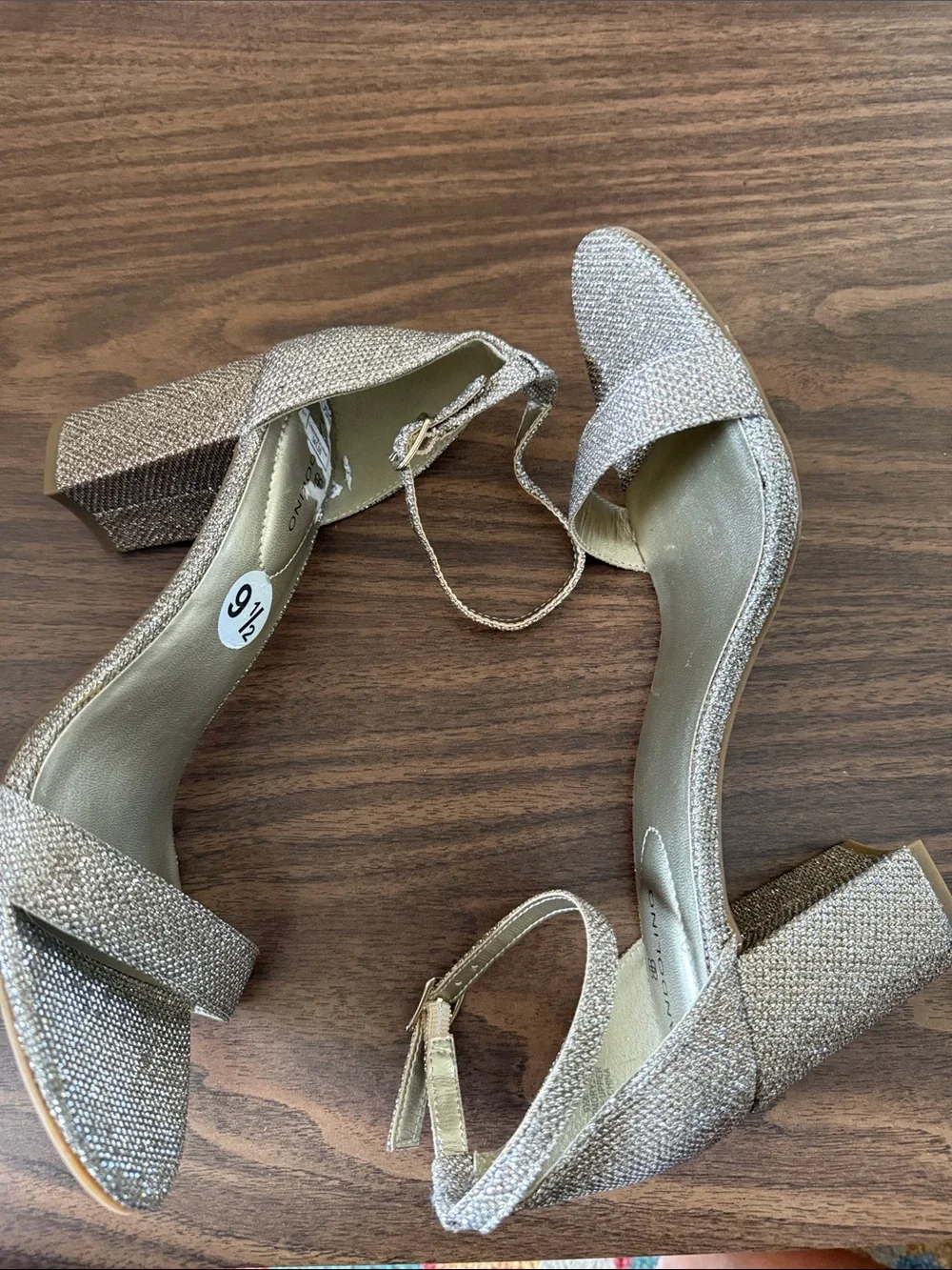 Bandolino Metallic Gold Ankle-Strap Block Heels
